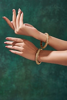 Gold Finish Temple Bangles (Set Of 2)