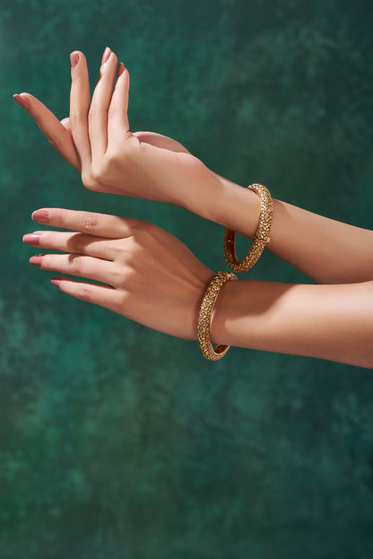 Gold Finish Temple Bangles (Set Of 2)