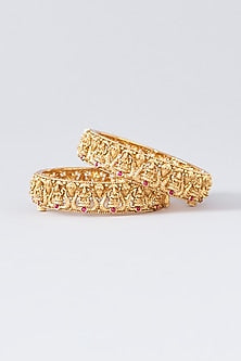 Gold Finish Temple Bangles (Set Of 2)