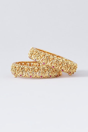 Gold Finish Temple Bangles (Set Of 2)