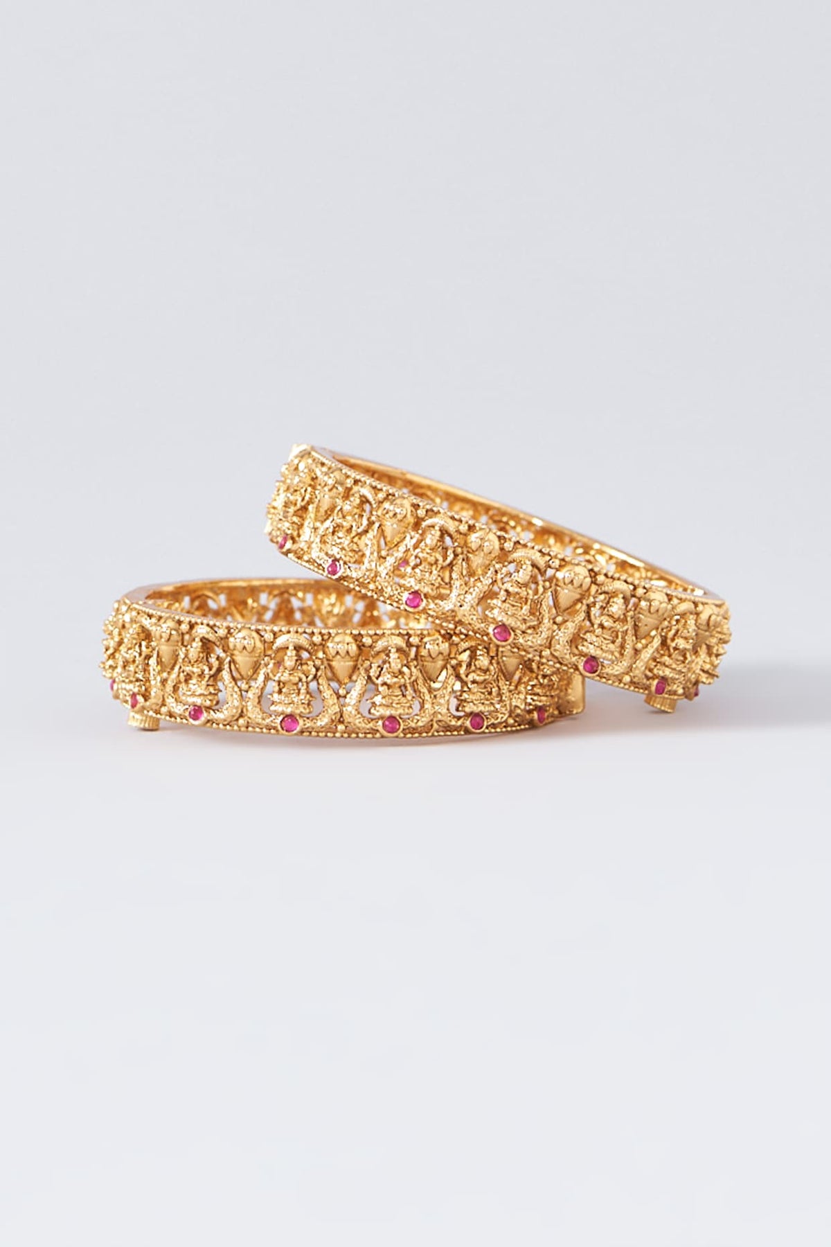 Gold Finish Temple Bangles (Set Of 2)