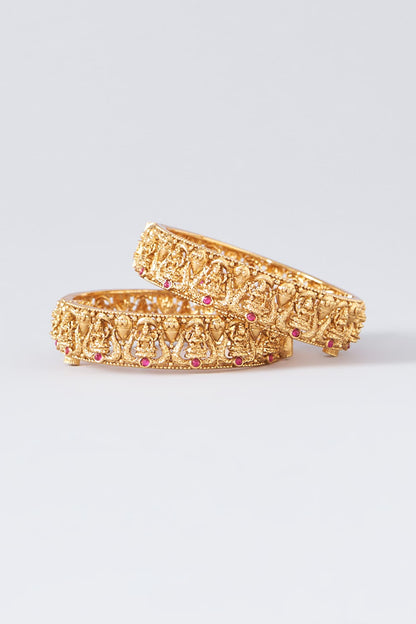 Gold Finish Temple Bangles (Set Of 2)