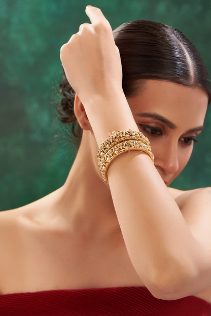 Gold Finish Temple Bangles (Set Of 2)
