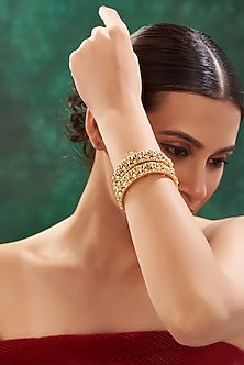 Gold Finish Temple Bangles (Set Of 2)