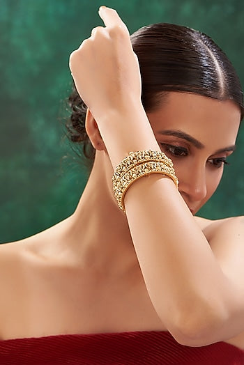 Gold Finish Temple Bangles (Set Of 2)