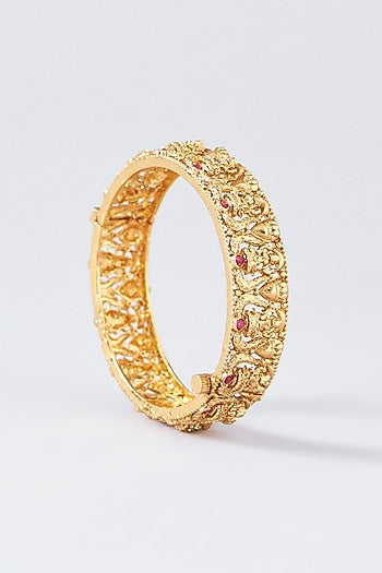 Gold Finish Temple Bangles (Set Of 2)