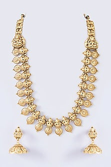 Gold Finish Temple Long Necklace Set