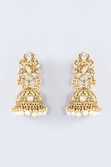 Gold Finish Kundan Polki & White Stone Long Necklace Set