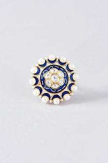 Gold Finish Kundan Polki Enamelled Ring