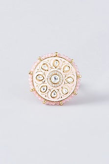 Gold Finish Kundan Polki Enamelled Ring