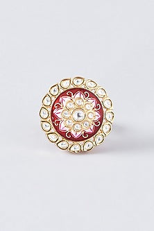 Gold Finish Kundan Polki Enamelled Ring