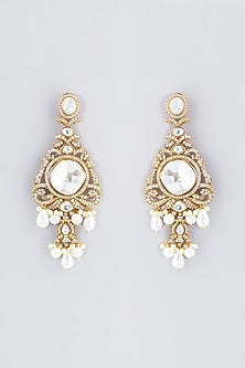 Gold Finish Kundan Polki & Zircon Dangler Earrings