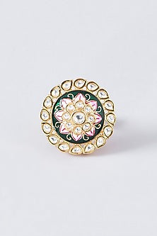Gold Finish Kundan Polki Enamelled Ring