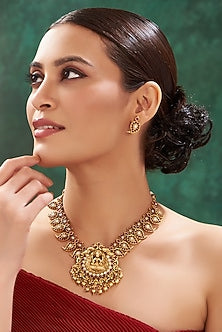 Gold Finish Pink Stone Necklace Set