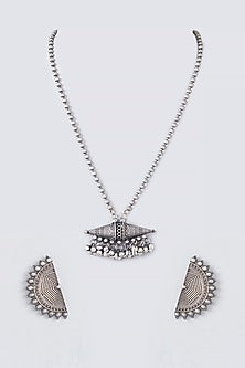 Oxidised Silver Finish Long Necklace Set