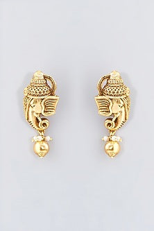 Gold Finish Metallic Ball Temple Dangler Earrings