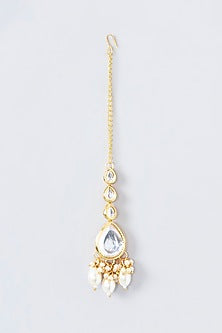 Gold Finish Kundan Polki & Pearl Drop Dangler Earrings
