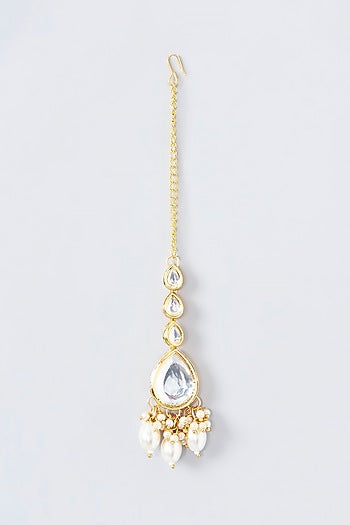 Gold Finish Kundan Polki & Pearl Drop Dangler Earrings