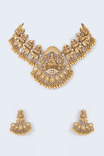 Gold Finish Metal Beaded Choker Necklace Set