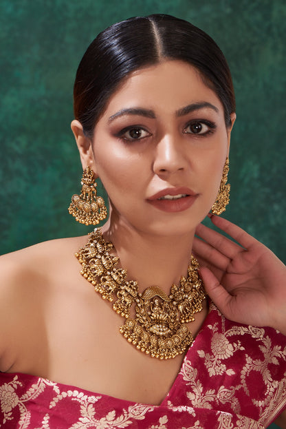 Gold Finish Metal Beaded Choker Necklace Set
