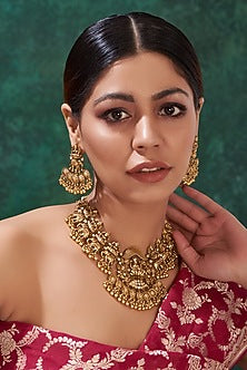 Gold Finish Metal Beaded Choker Necklace Set