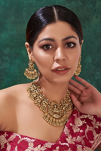 Gold Finish Metal Beaded Choker Necklace Set