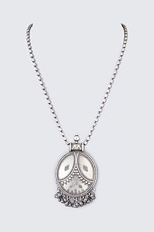 Oxidised Silver Finish Textured Pendant Necklace