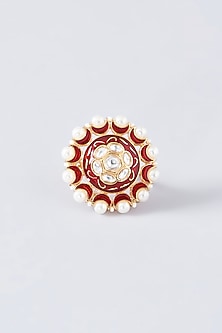 Gold Finish Kundan Polki Enameled Ring