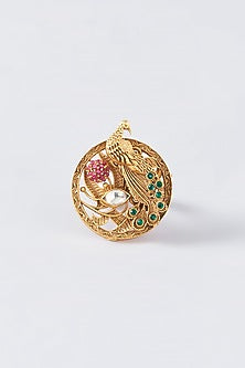 Gold Finish Kundan Peacock Ring