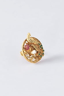 Gold Finish Kundan Peacock Ring