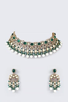 Gold Finish Kundan Polki Choker Necklace Set