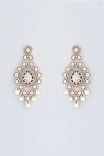 Rose Gold Finish Kundan Polki Dangler Earrings