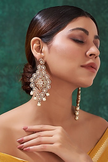 Rose Gold Finish Kundan Polki Dangler Earrings