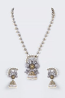 Two Tone Finish Textured Long Necklace Set