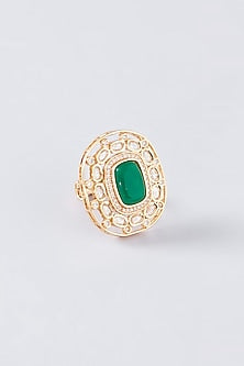 Gold Finish Green Stone Ring