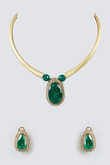 Gold Finish Zircon & Green Stone Necklace Set