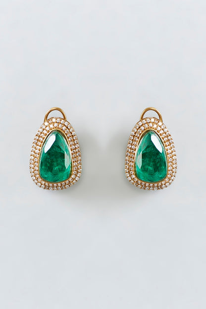 Gold Finish Zircon & Green Stone Necklace Set
