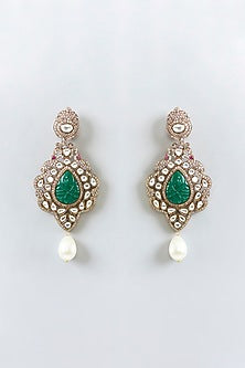 Gold Finish Kundan Polki & Pearl String Long Necklace Set