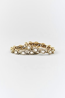 Gold Finish Kundan Polki & Zircon Bangles (Set Of 2)