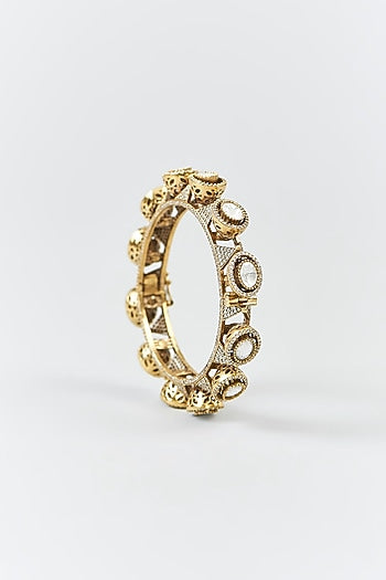 Gold Finish Kundan Polki & Zircon Bangles (Set Of 2)