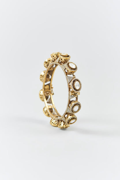 Gold Finish Kundan Polki & Zircon Bangles (Set Of 2)
