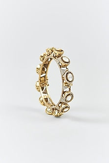 Gold Finish Kundan Polki & Zircon Bangles (Set Of 2)