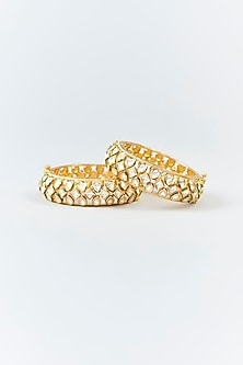 Gold Finish Kundan Polki Enameled Bangles (Set Of 2)