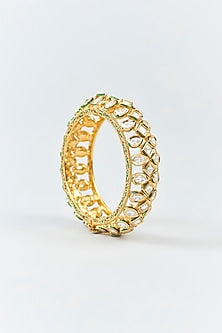 Gold Finish Kundan Polki Enameled Bangles (Set Of 2)
