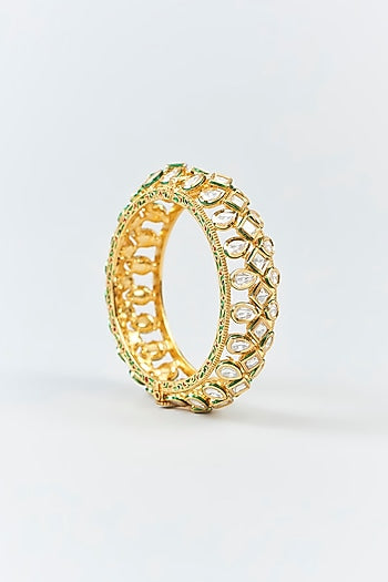 Gold Finish Kundan Polki Enameled Bangles (Set Of 2)