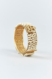 Gold Finish Laxmi Motif & Pearl Temple Bangles (Set Of 2)