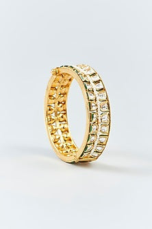 Gold Finish Kundan Polki & Pearl Bangles (Set Of 2)