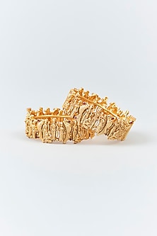 Gold Finish Ruby & Motif Bangles (Set Of 2)