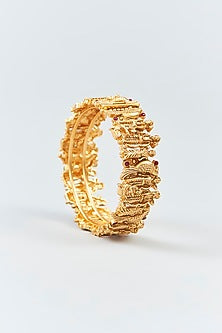 Gold Finish Ruby & Motif Bangles (Set Of 2)