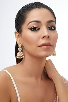 Rose Gold Finish Kundan Polki Jhumka Earrings